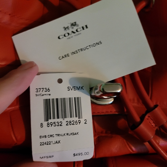 Coach Turnlock Rucksack In Embossed Carmine - Picture 9 of 11